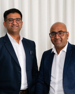 Headshot profile photo of Dipak Patel and Nalin Timbadiya